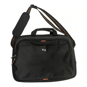 Solo Ace Slim Brief Laptop Briefcase Messenger Bag Black Orange Adjustable Strap